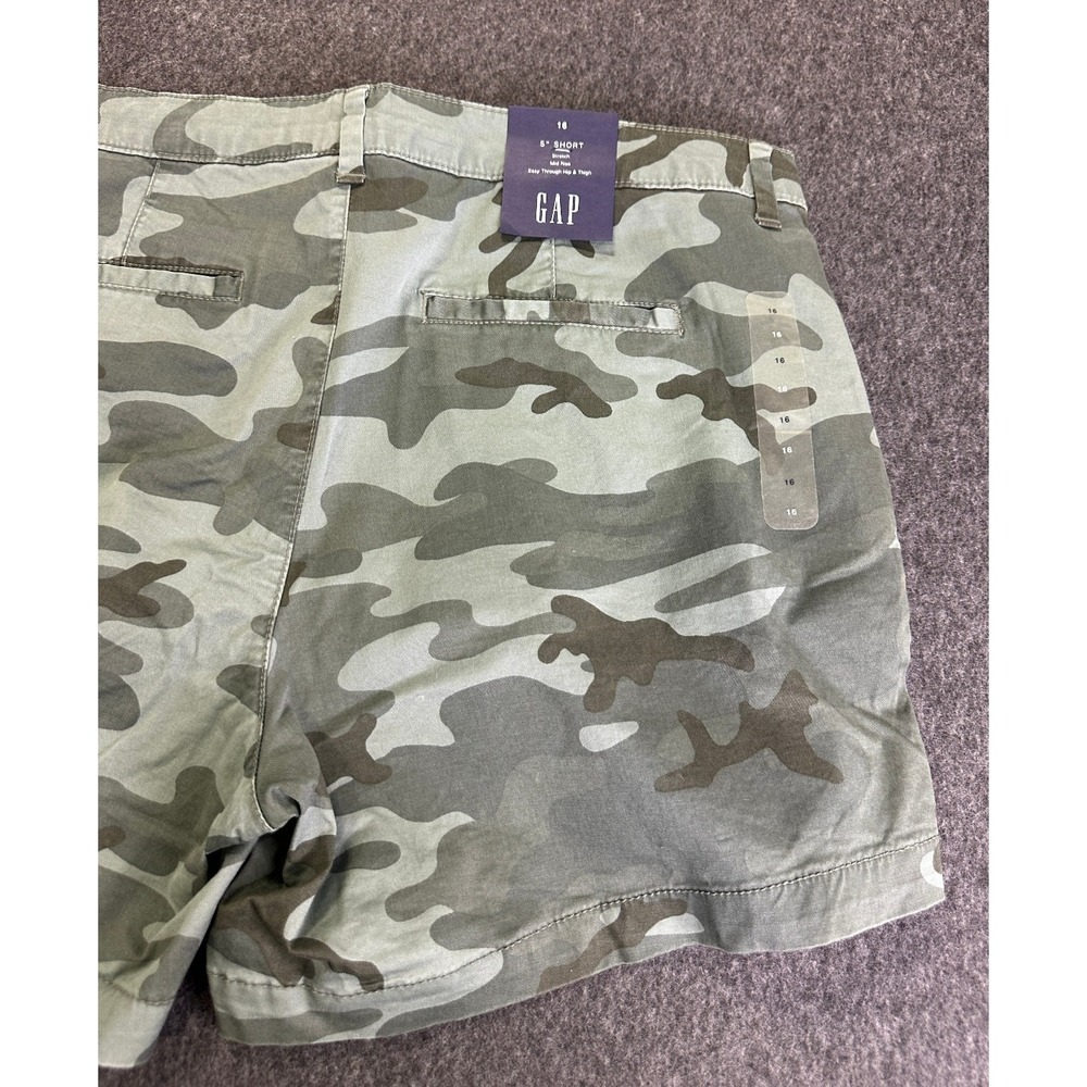 NWT Gap Green Camo Khaki Shorts Womens Size 16 Chino 5" inseam Mid Rise Stretch - Picture 7 of 16